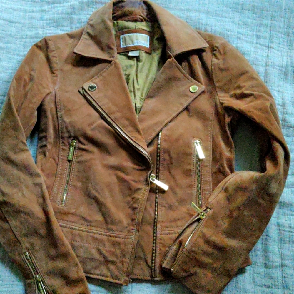 Michael Kors real leather jacket with gold accents